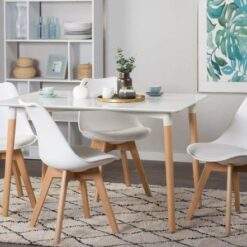 Modern Portable Dining Table With + 4 Leg Wooden Chairs