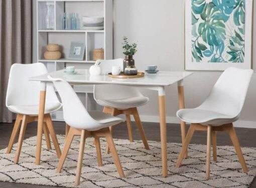 Modern Portable Dining Table With + 4 Leg Wooden Chairs