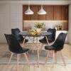 Modern Portable Dining Table With + 4 Leg Wooden Chairs