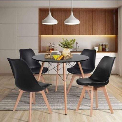 Modern Portable Dining Table With + 4 Leg Wooden Chairs