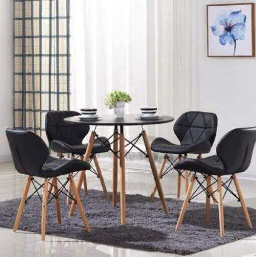 Modern Portable Dining Table With + 4 Leg Wooden Chairs