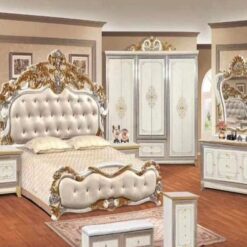 Royal Bed With Dressing Mirror Wardrobe