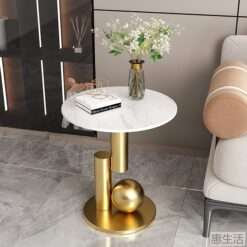 Gold ball side stool with marble top